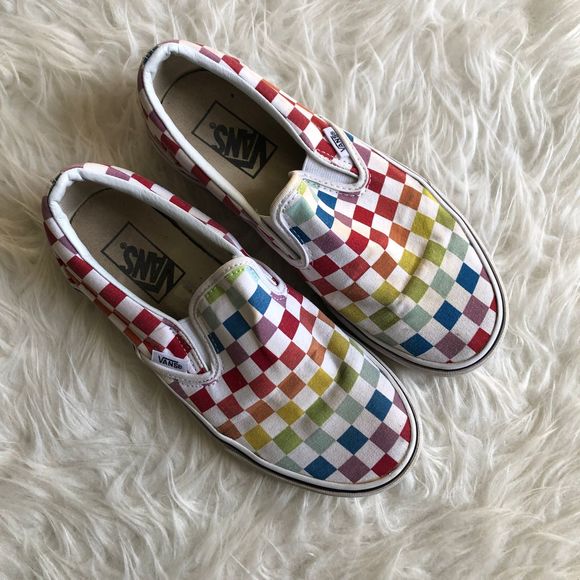 rainbow checkerboard slip on